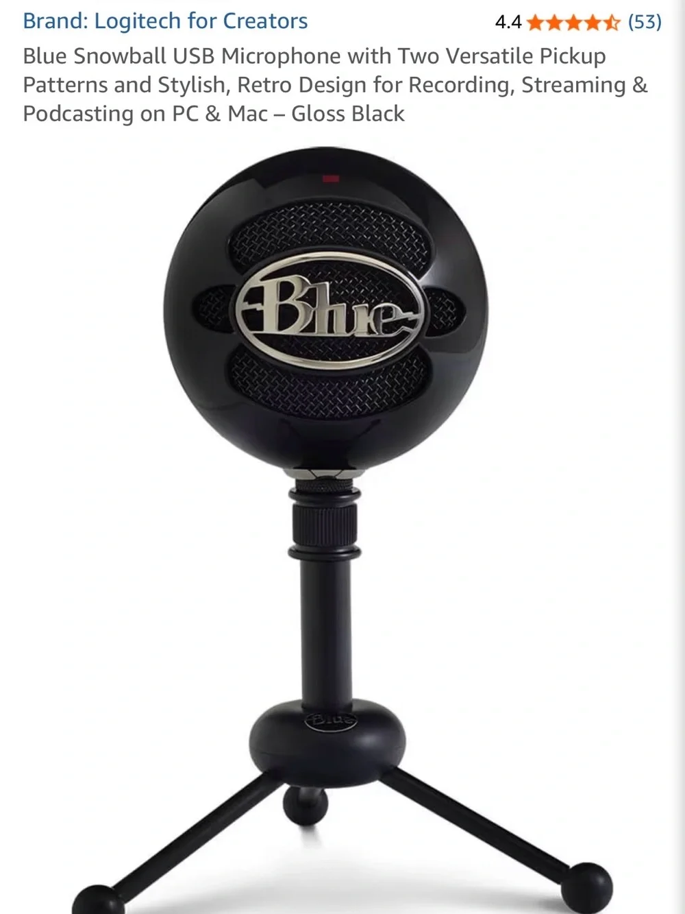 Logitech Blue Snowball USB Microphone - Gloss Black